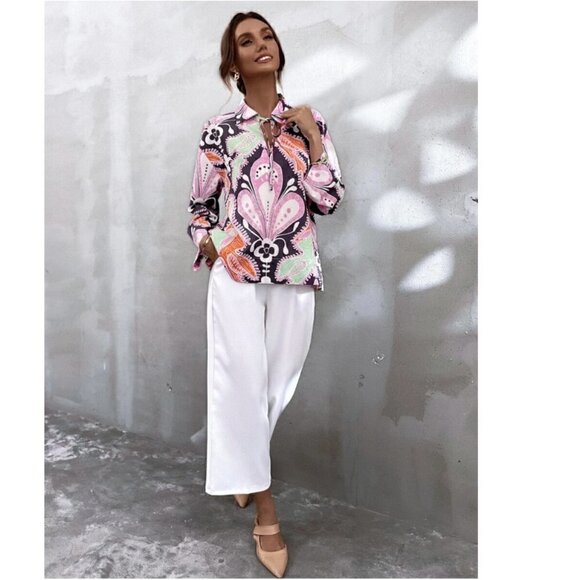 Zara Top and Pant Set XS Printed Linen Spain Groovy 70s 60s Boho Colorful Unique - Picture 15 of 16